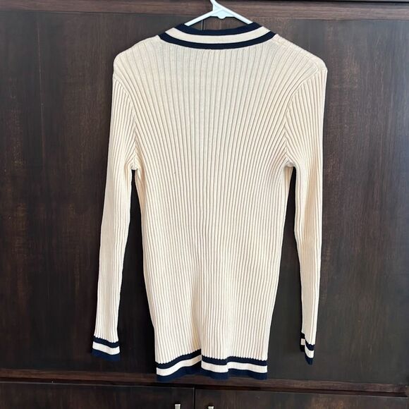 CAbi Navy Blue Cream Ribbed Radcliffe Cardigan Sweater Small #5458 - Picture 4 of 5
